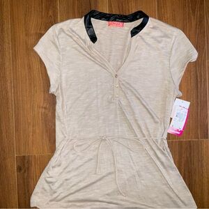 SPOILED Beige Short Sleeve Top with Black Collar